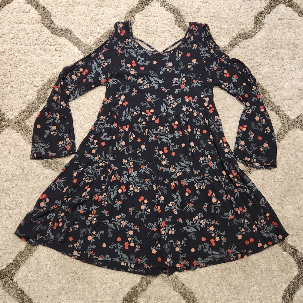 American Eagle Floral Dress Boho Open Shoulder Open Back Size Medium